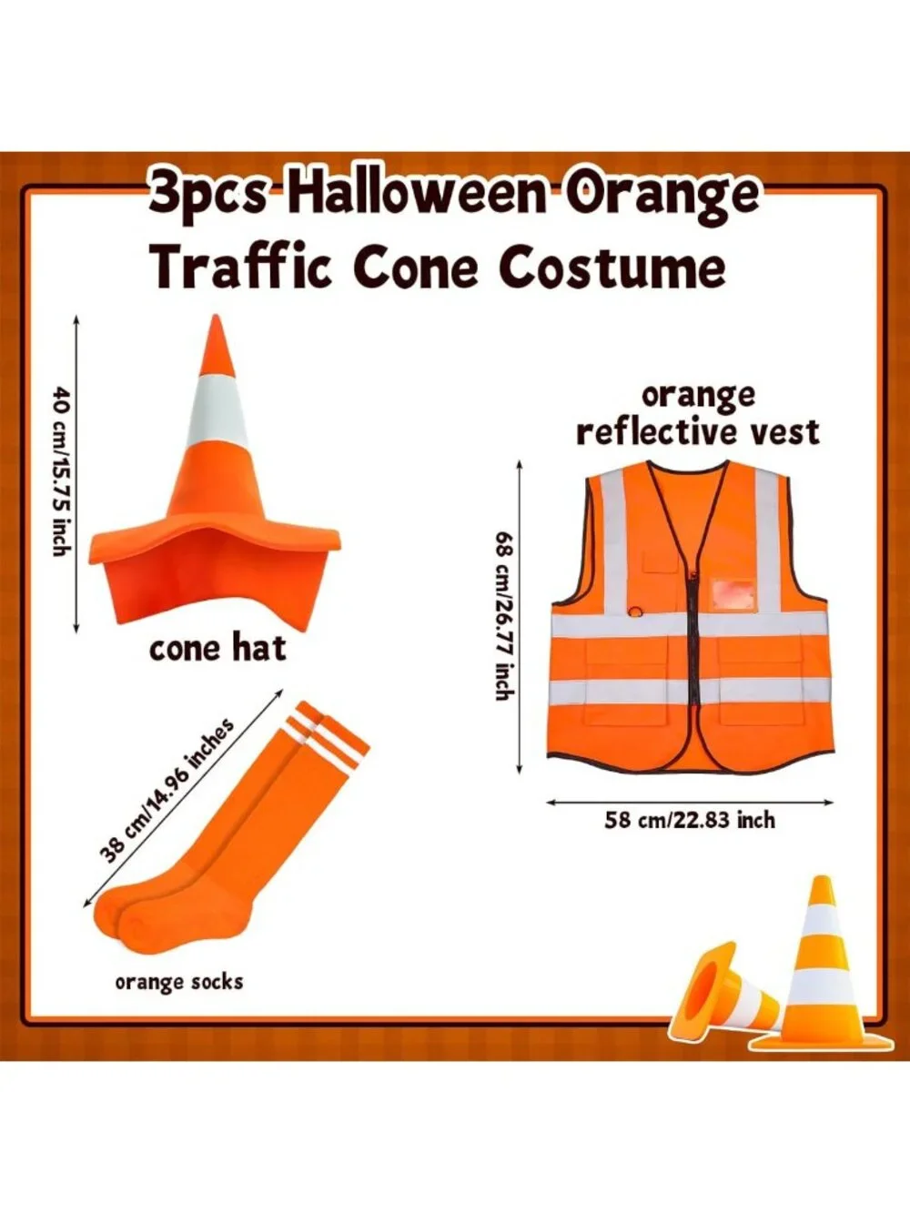 9 Pcs Traffic Cone Costume Set for Halloween, Construction Worker Outfit